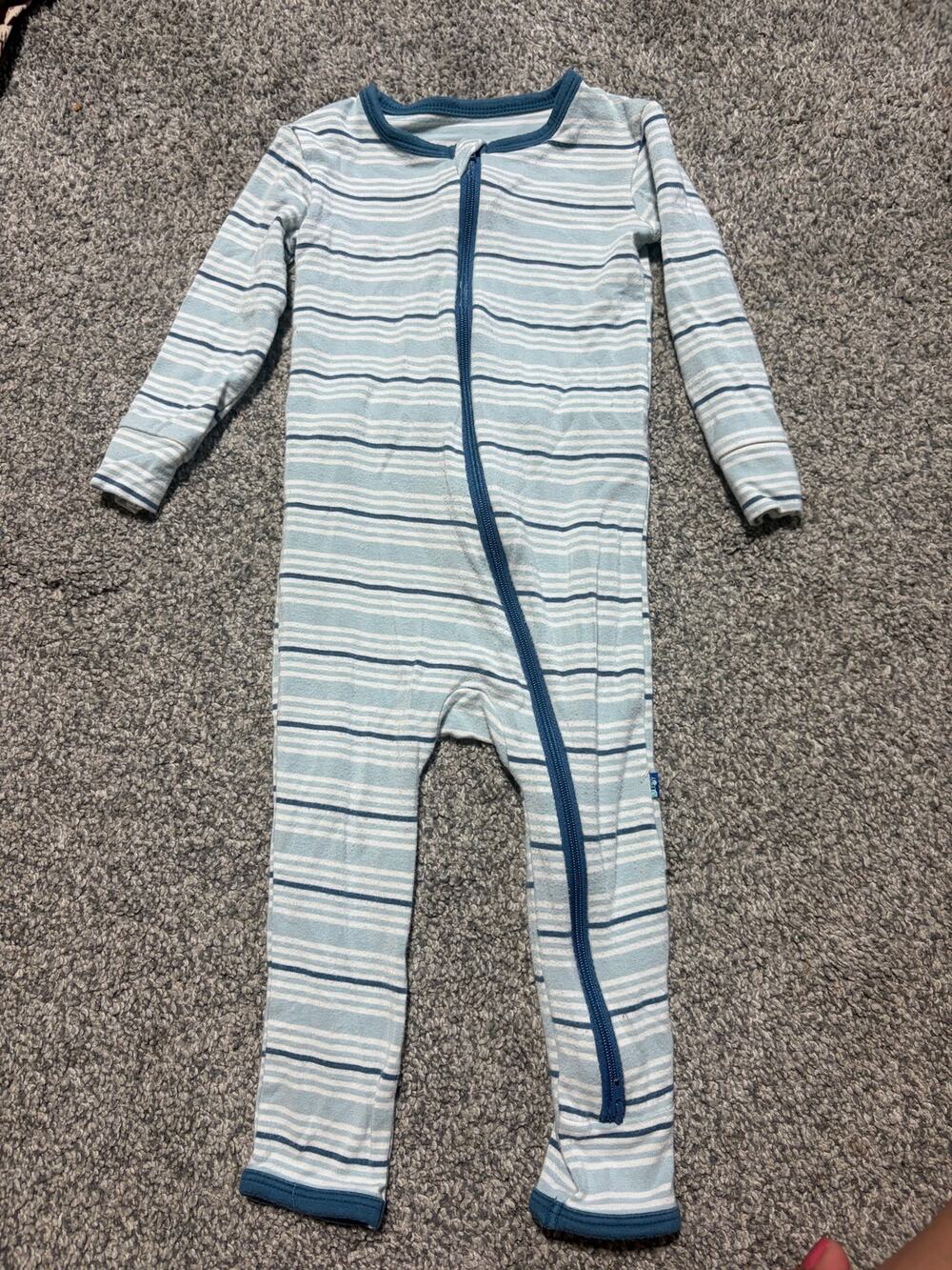 Kickee Pants 9-12 month blue striped outfit